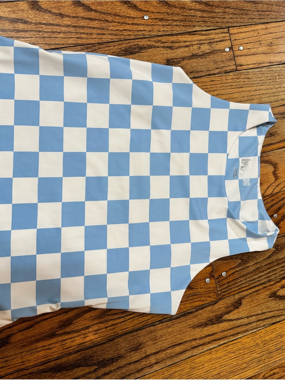 LuLaRoe Light Blue and White Checkerboard Kids Tank